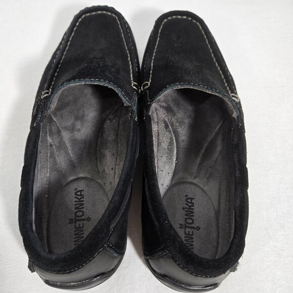 MINNETONKA Old Money BLACK Suede Leather Mocs Loafers Penny Driver Men's Size 9. - Picture 5 of 17